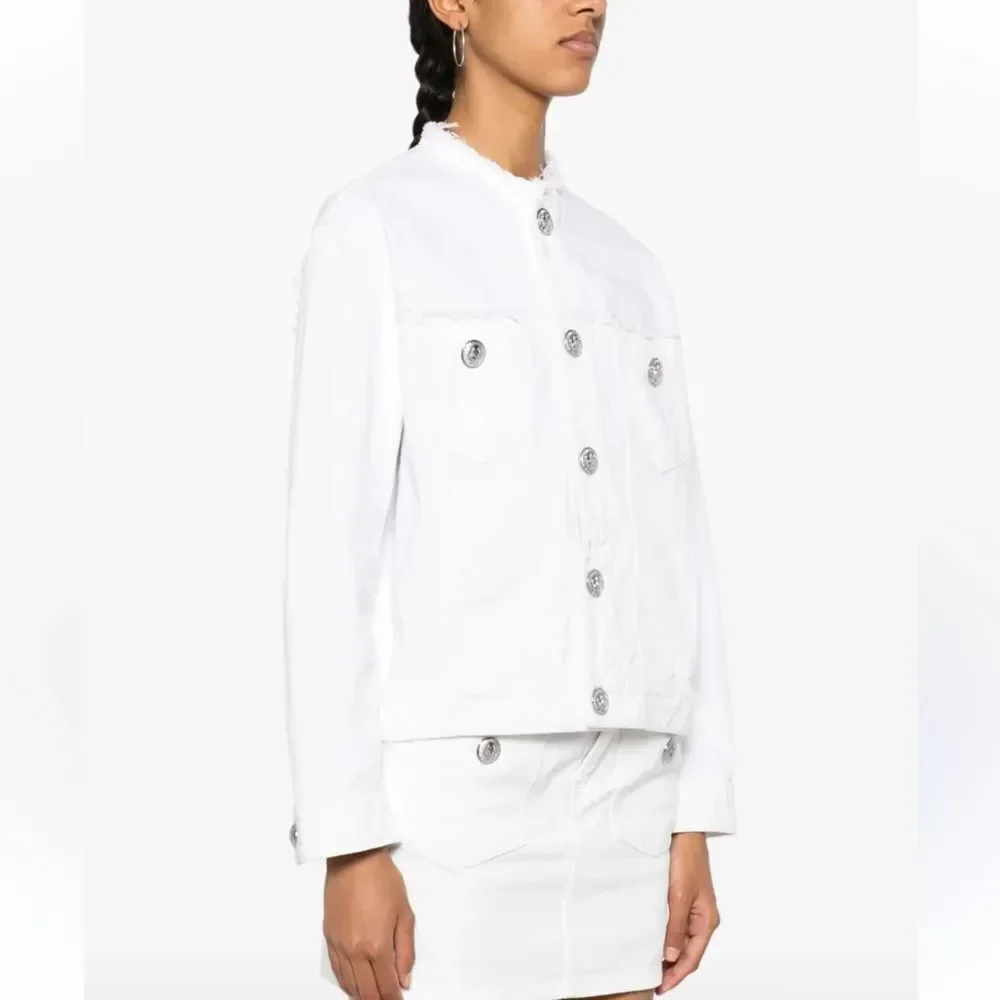 $398 Zadig & Voltaire Kaely Destroy Denim Jacket in White NWT small